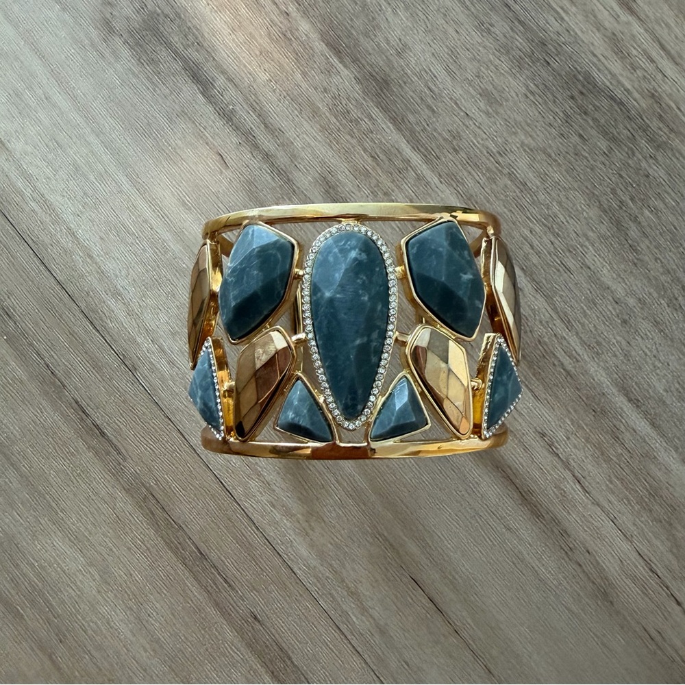 Louise et Cie Gold Cuff Bracelet with Teal Stone Inlays